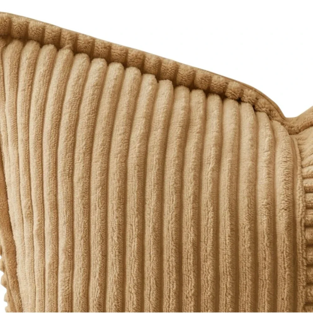 Set Of 2 Pillow Covers With Splicing. 18” X 18” Tan Soft Corduroy